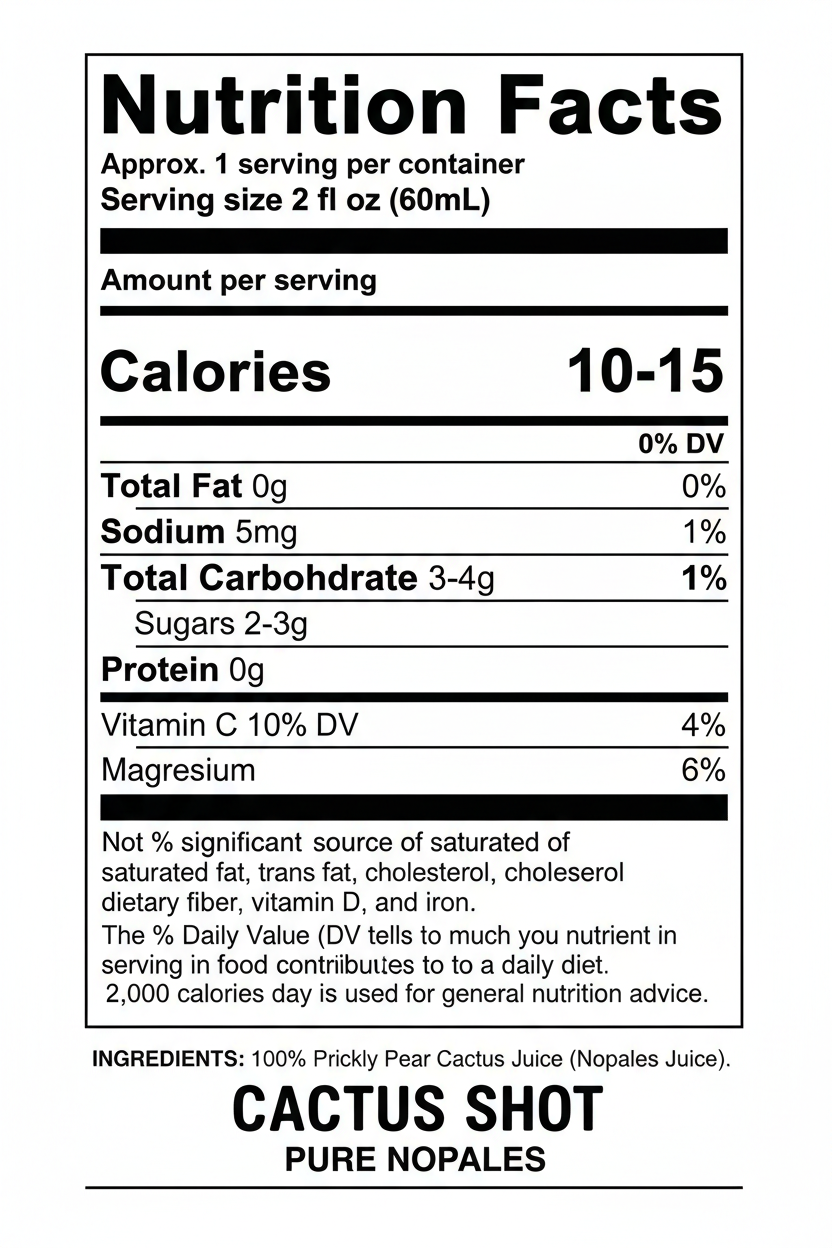 CACTUS SHOT Nutrition Facts