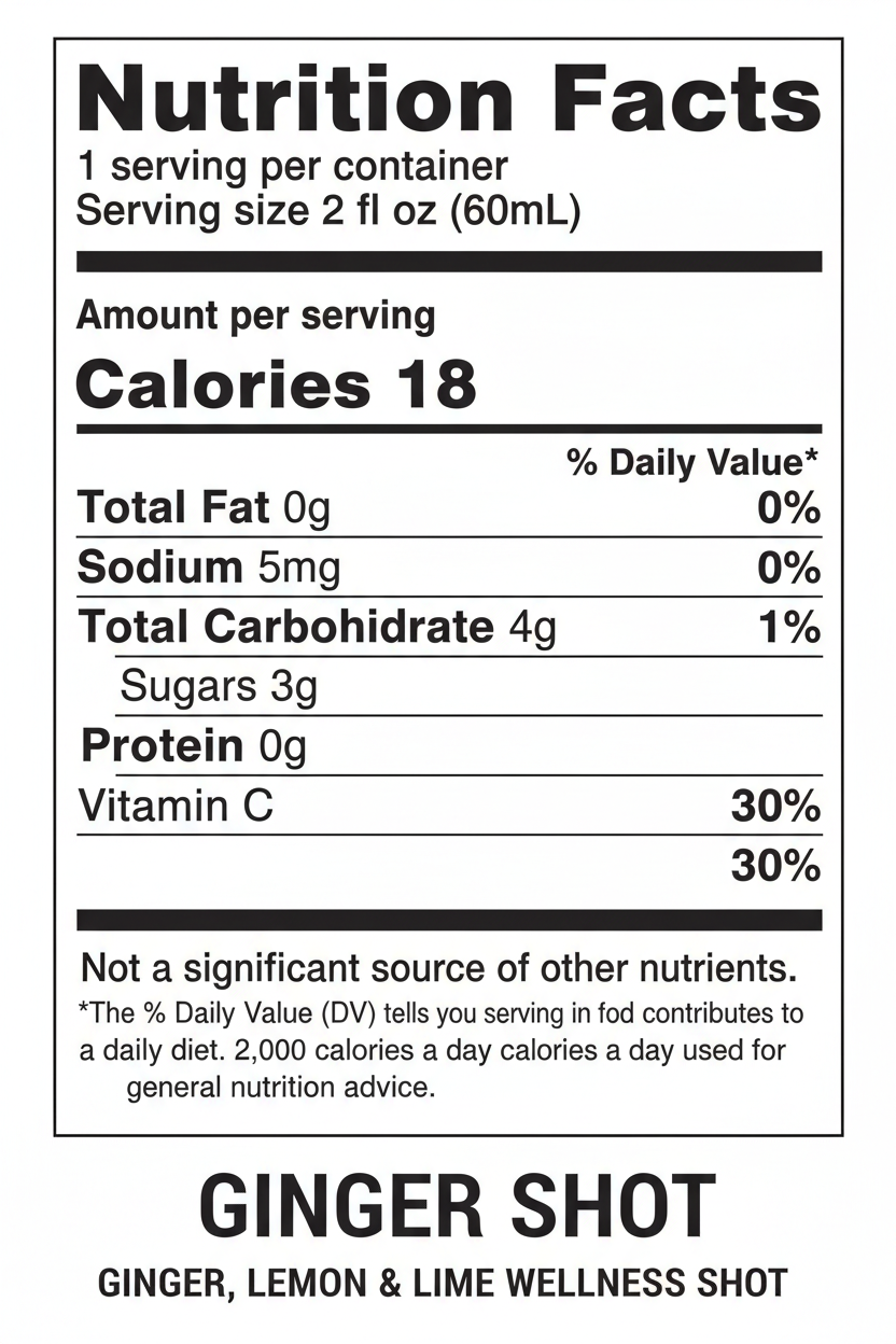 GINGER SHOT Nutrition Facts